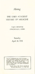 Meeting the Ohio Academy History of Medicine, Taft Museum, Cincinnati, Ohio Saturday, April 26, 1958