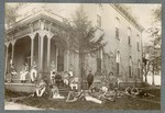 Photo of cadets and faculty posed by the entrance to the Miami Military Institute, Germantown, Ohio, 1900