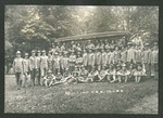 Photograph of Miami Military Institute cadets posed by horse-drawn excursion wagon, 1905