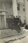 Group standing on the porch steps of Wright Hawthorn Hill home