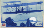Handpainted watercolor postcard of Wilbur Wright flying at Le Mans, 1908