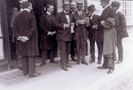 Orville Wright, Berg, and others outside the Esplanade Hotel
