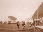 The Wright Model A Flyer on its launch rail by Marie Mertens