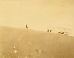 Wilbur Wright piloting the Wright 1901 glider at Kill Devil Hills by Octave Chanute