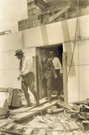 Capt Gilman, Orville Wright, and Capt. Kindervater leave National Memorial tower under construction