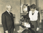 Orville Wright and Amelia Earhart with Wright engine