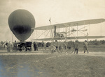 Wright Model A Flyer on wagon near a balloon by C. H. Claudy