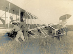Wright Model A Flyer being placed on launch rail