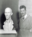 Sculptor Seth Velsey with Bust of Wilbur Wright