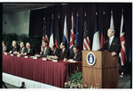 Warren Christopher at Podium with International Presidents and Representatives at the Signing of the Dayton Peace Agreement by Dayton Daily News and Jan Underwood