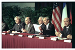 Milošević, Izetbegović́, Tuđman, Christopher, and Ivanov Sitting at the Signing Table at the Signing of the Dayton Peace Agreement by Dayton Daily News and Jan Underwood