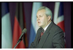 Slobodan Milošević Speaking at the Podium at the Signing of the Dayton Peace Agreement by Dayton Daily News and Jan Underwood