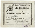 Koksvereeniging "La Residence" Bewijs Van Donatie - Receipt
